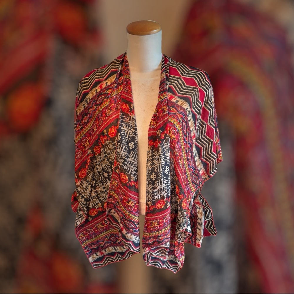 Silhouette Red and Black Patterned Cape